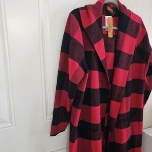 Belldini Red and Black Plaid Cape Long